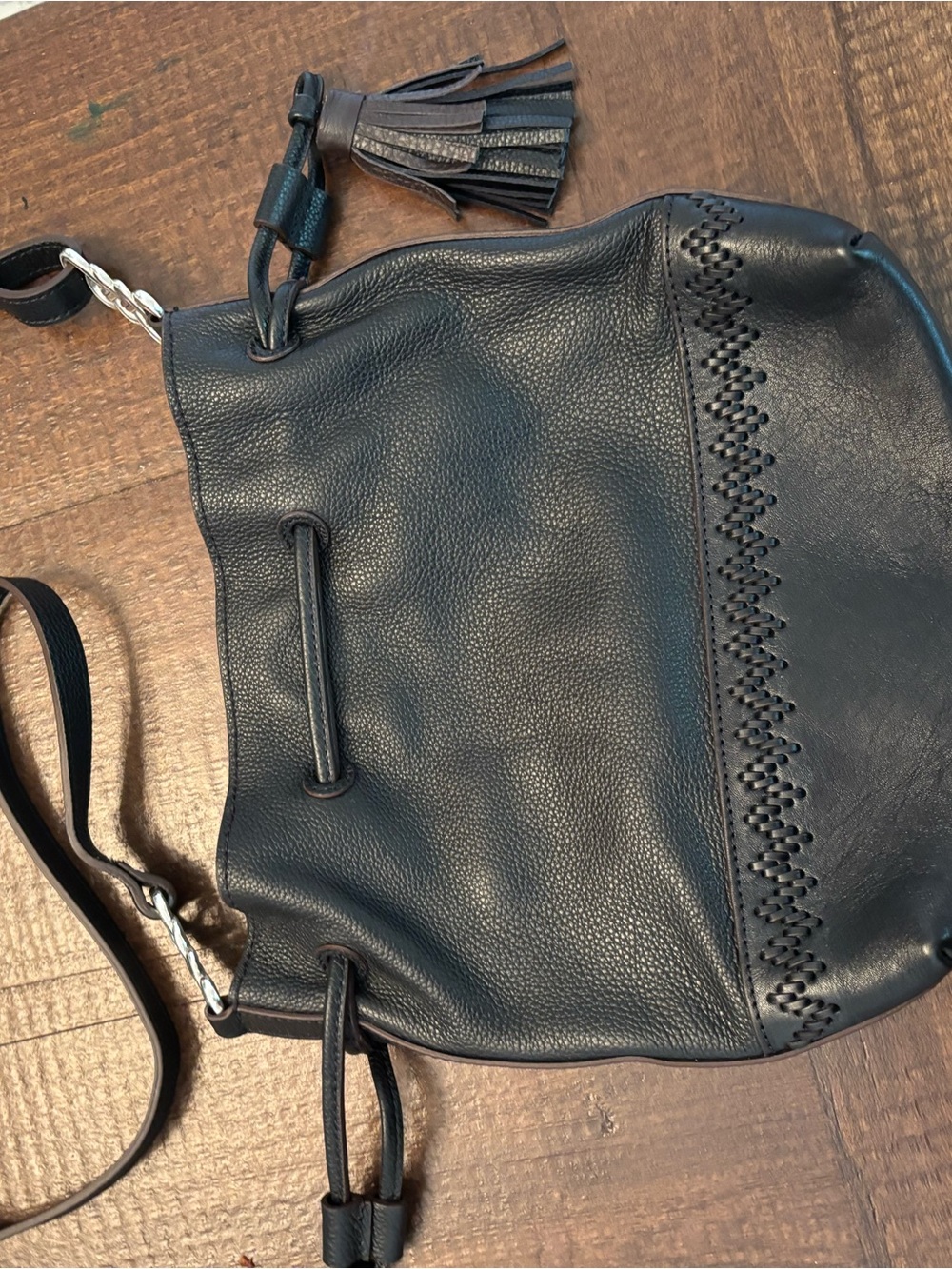 Brighton Leather Tassel Drawstring Shoulder Bag